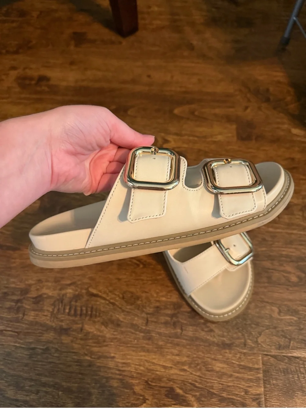 Universal Thread Cream Double-Buckle Slide Sandals